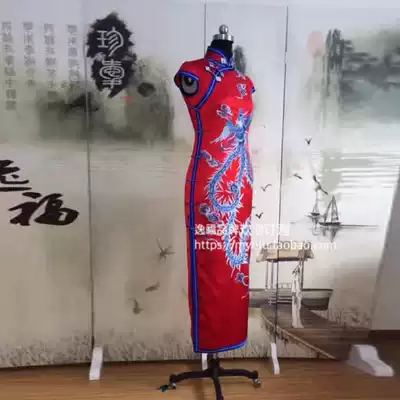 Yifu new silver phoenix embroidered Cheongsam skirt retro Chinese evening dress long version Big Red handmade custom