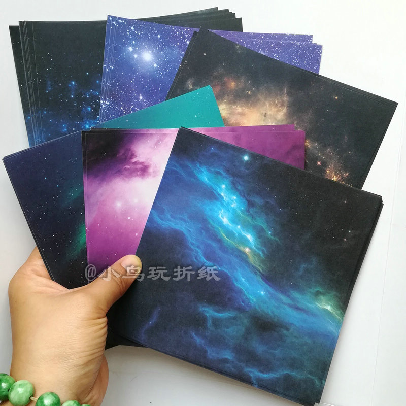 Double-sided bicoloured dark color series Colorful Starry Sky Constellations Planet Galaxy Handmade Folding Paper Cranes 15cm