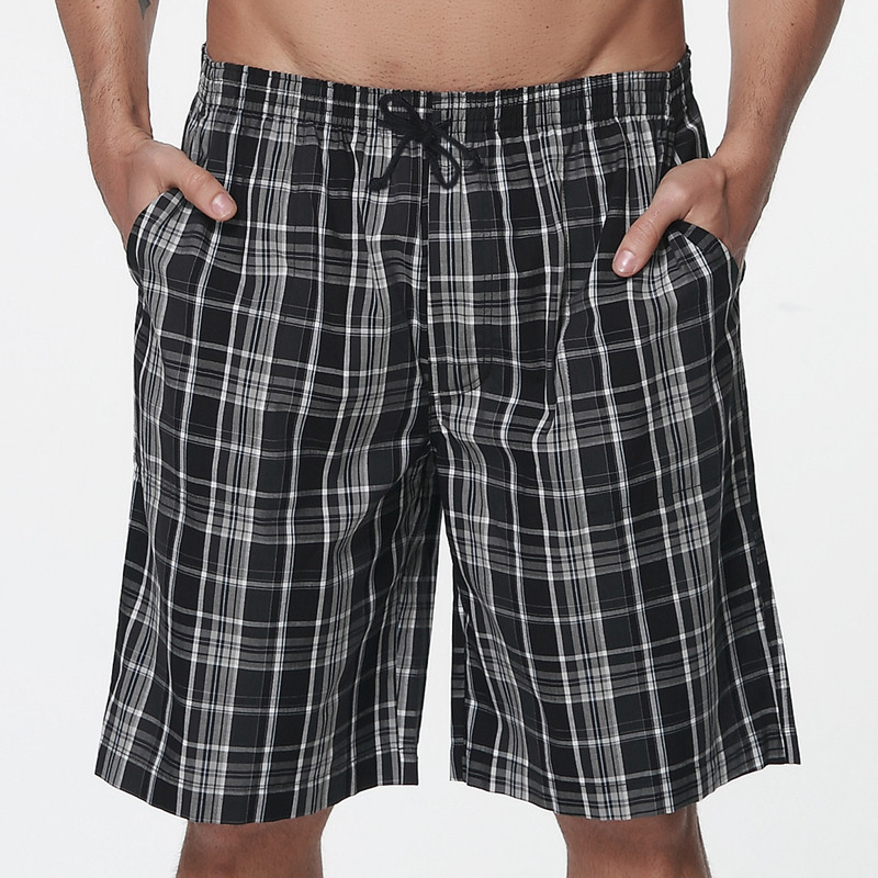 Summer men's beach pants loose cotton thin five-point pants plaid pajama pants home shorts casual casual shorts