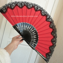 Anita lace fan large size folding fan Spanish fan red lace fan Francine Flowers side dance fan