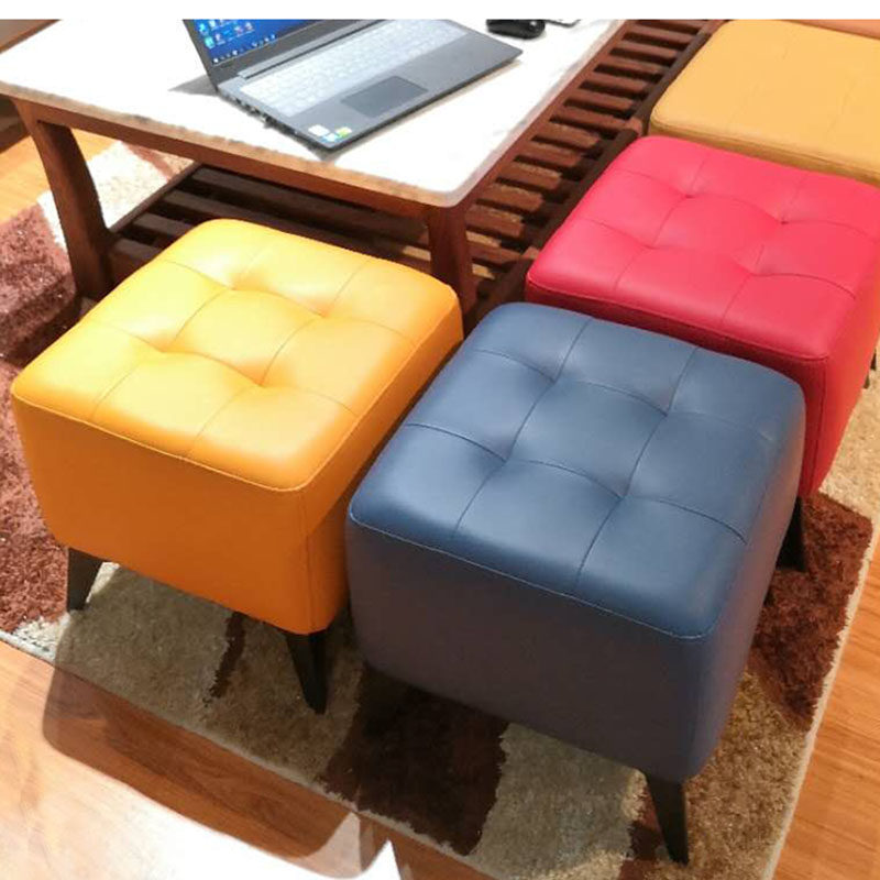 Home living room Jiugongge small leather pier Nordic light luxury sofa footstool balcony low stool bedroom dressing change shoe stool