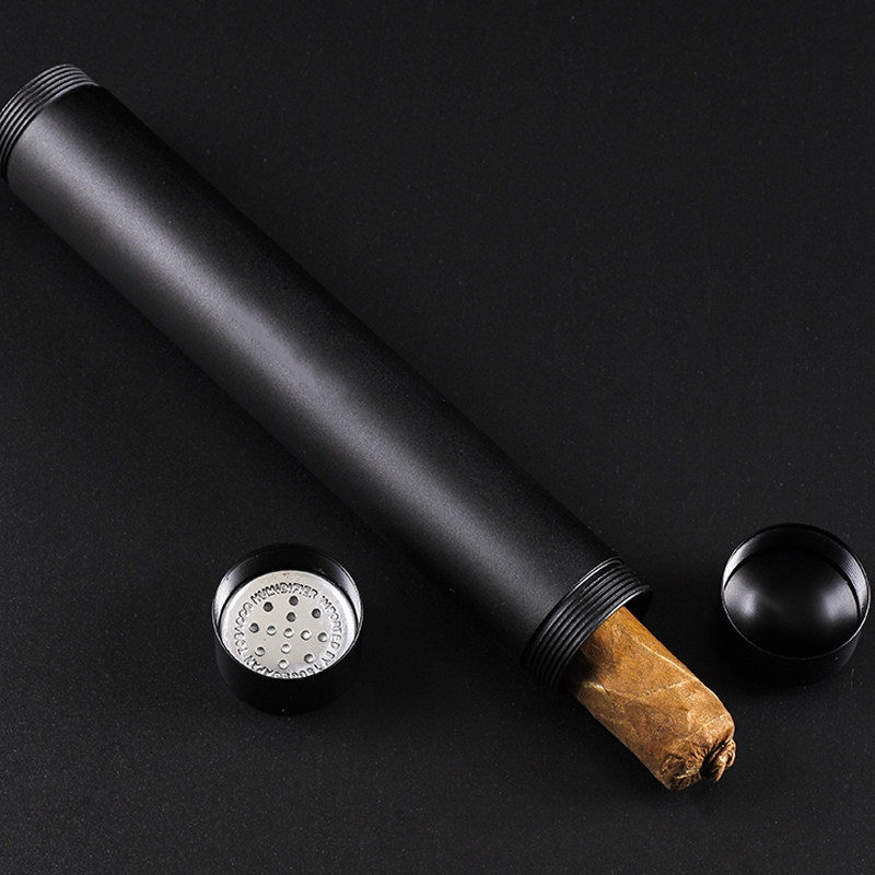 Black Aluminum Alloy Cigar Tubes With Moisturizer Cigar Moisturizer Tubes wet cartridges Single-branch portable Cuban cigar accessories