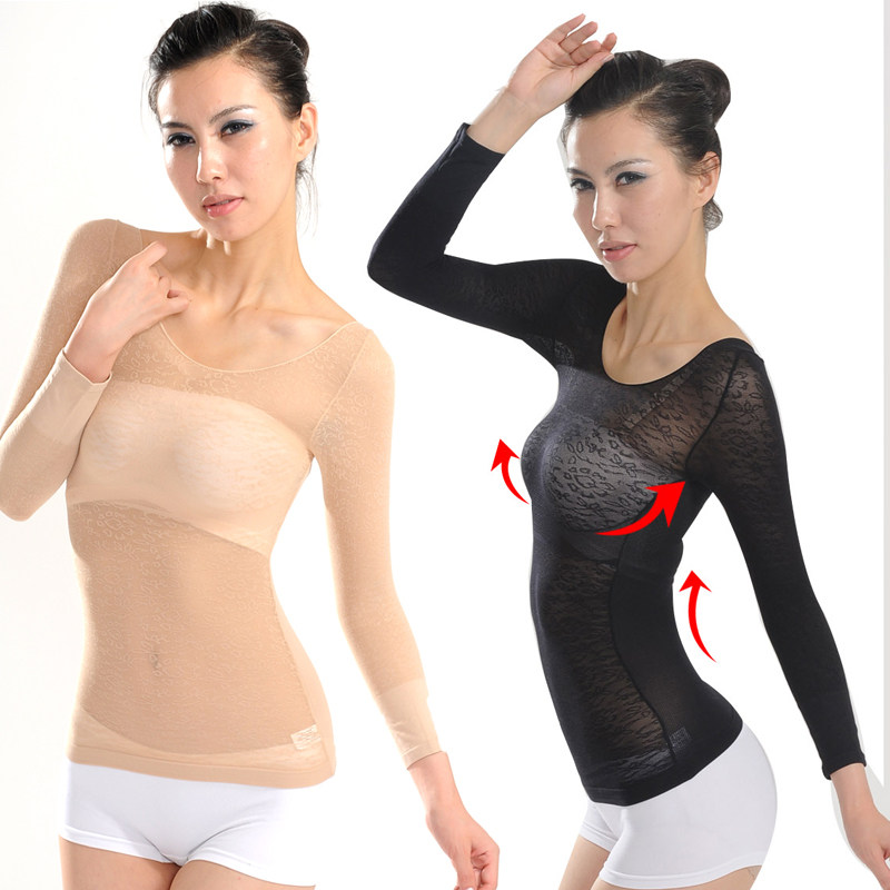 Japan summer long-sleeved tights ultra-thin mask clothing meat skin color women with warm invisible base shirt top
