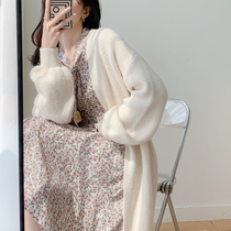 Full honey custom-made apricot-colored French temperament sweater coat cardigan womens knitted mid-length style with gentle and lazy style