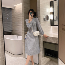 Full nectar custom blue v collar French style crummy dress with dress femininity Slim Ocean air Less 2021 new Fall