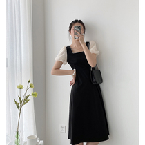Full nectar custom black 2022 Summer new French style retro square collar dress Dress Woman Temperament Blister Little Black Dress
