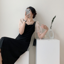 Full nectar Customized display slim black French style square collar splicing temperament one-piece dress Skirt Woman Ocean Gas Summer New Little Black Dress