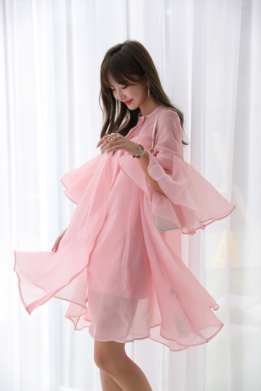 Hainan, Sanya, Yunnan, Thailand travel photo wear, seaside vacation organza trumpet sleeve sun protection shirt dress