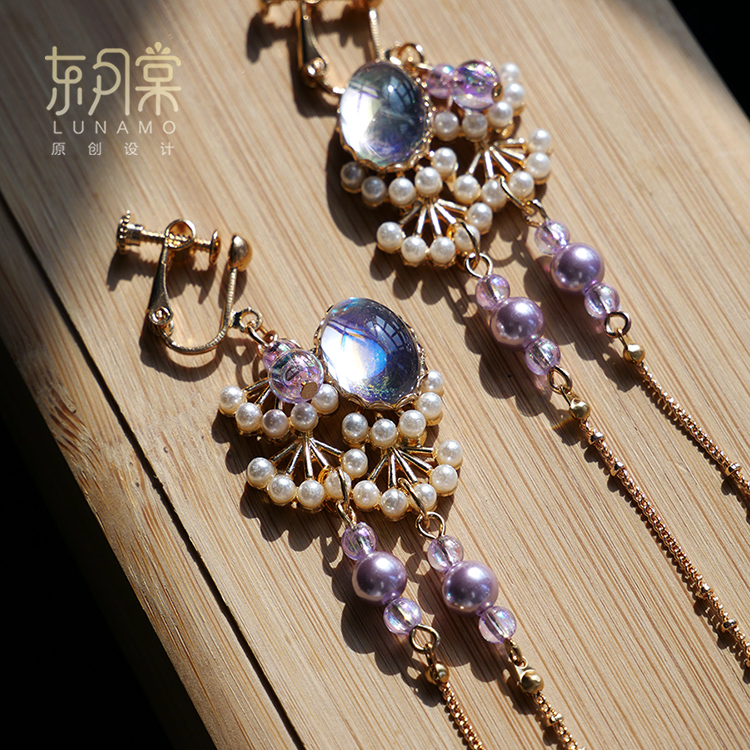 Dongyuetang: Songtao earrings, ear clips, pearl tassels, Han clothes, Lolita accessories, earrings, ancient style, fairy Air