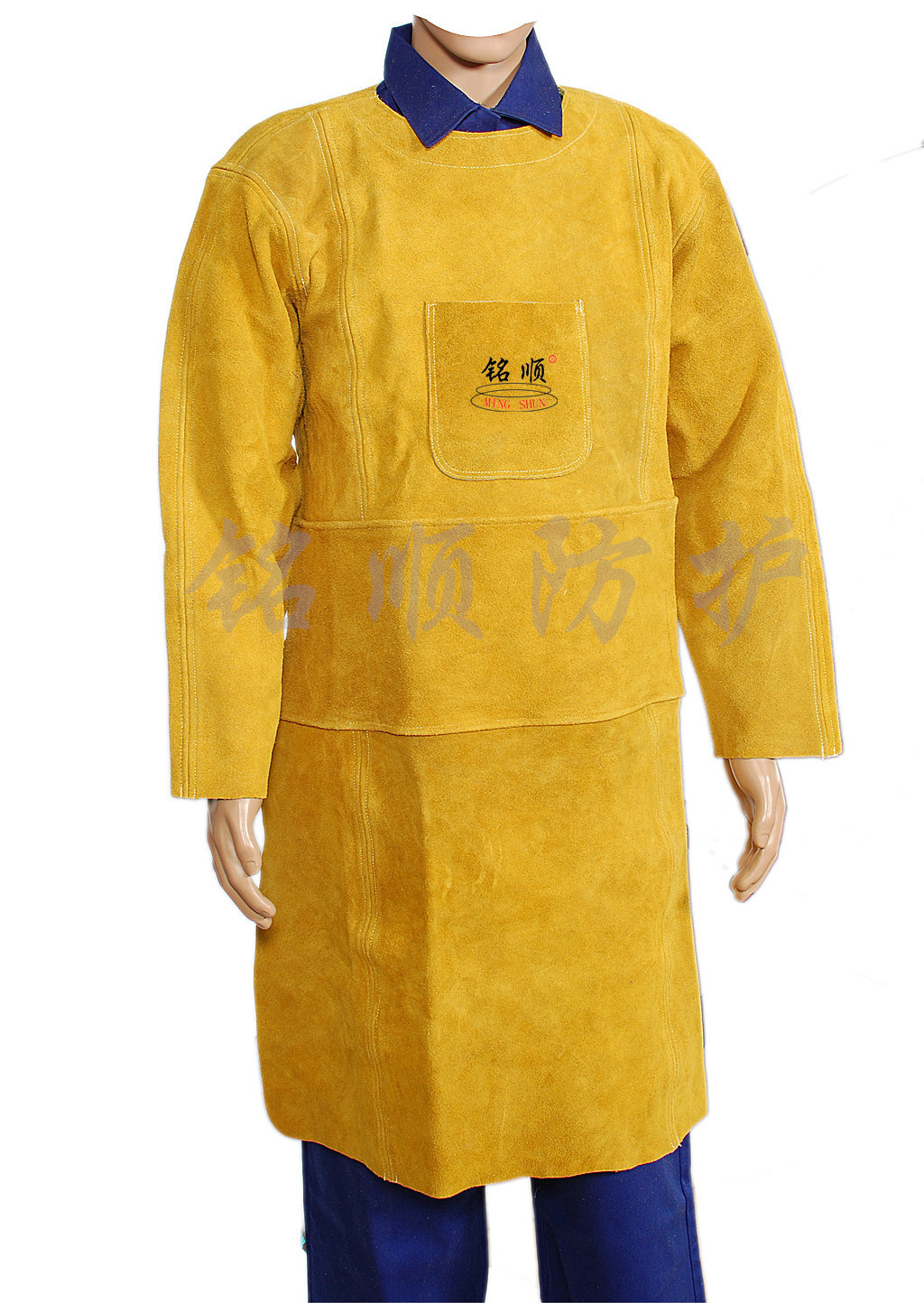 Mingshun welding protective clothing anti-wearing leather coat welding clothing loose long version universal adult 383