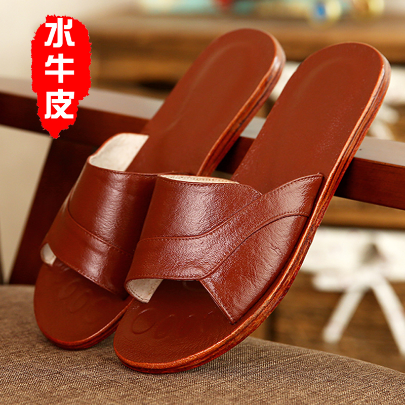 High-End Buffalo Leather Slippers for Home Use in Summer, Comfortable for Men and Women, Indoor Floor Non-Slip and Anti-Odor Genuine Leather Slippers
