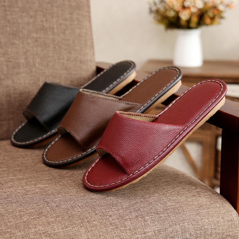 Leather sandal slippers summer Japanese indoor floor anti-slip leather slippers female male anti-odor home slippers four seasons