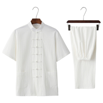 Chinese style linen suit men Middle-aged large size ancient style Han clothing men Tang suit summer coat Buddha Zen clothing