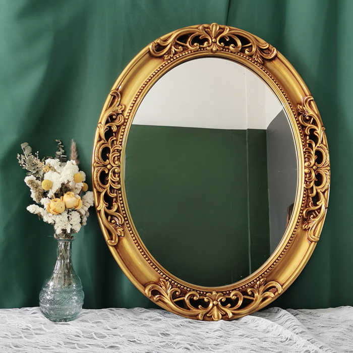 European oval hollow bathroom mirror bathroom mirror cosmetic mirror European mirror decorative mirror cosmetic mirror wedding wall hanging mirror