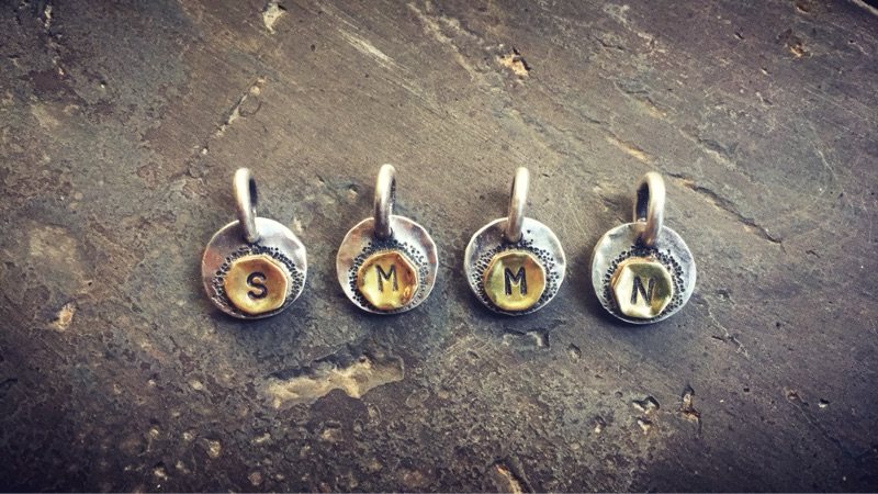 Lotus Studio made hand-custom retro-letter silver pendant diameter 11mm