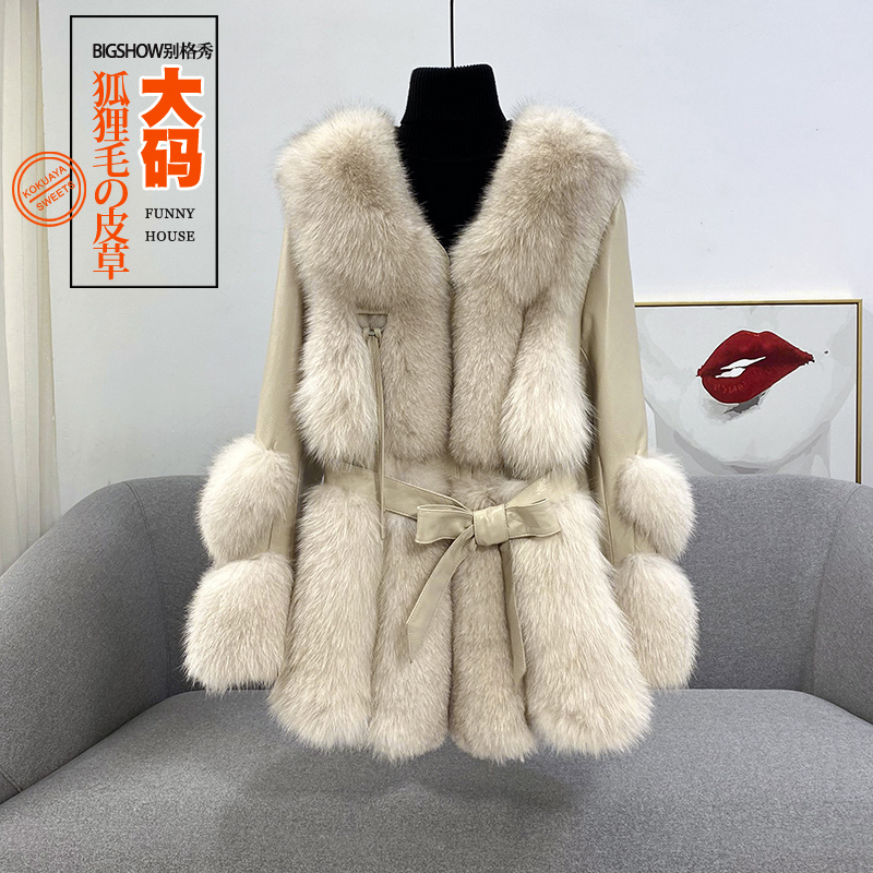 (non - fat) BOG Xiu large size fur 200 pounds of female fox coat medium - long - edition fat mm winter dress new