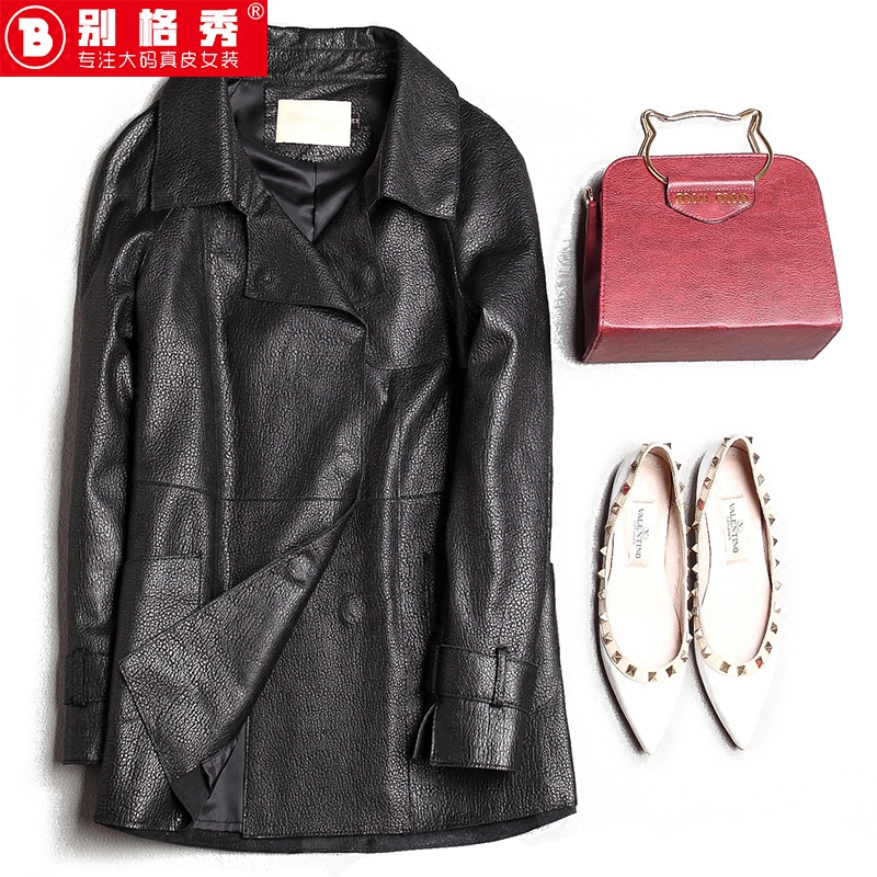 Real leather large size leather women fat mm200 pounds 2017 new fat plus large short thin A version of bubble leather jacket