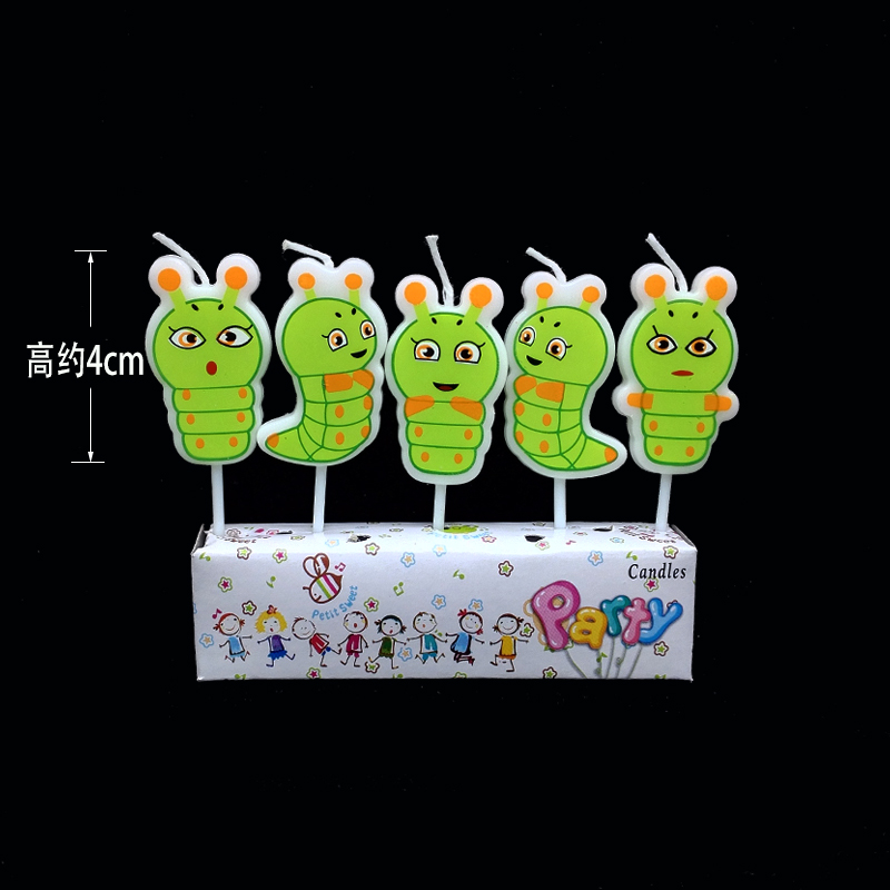 Green & Lingchongtangbao Caterpillarbirthday candle Cartoon Small animals tiger giraffe Hippo zebra  Cake children 12 Zodiac dog cat