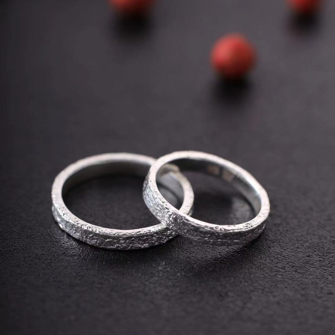 999 pure silver ring Envy Heathen Wilderness Old Couple Classic Minimalist hand small crowddesign silver decorated with male and female rings
