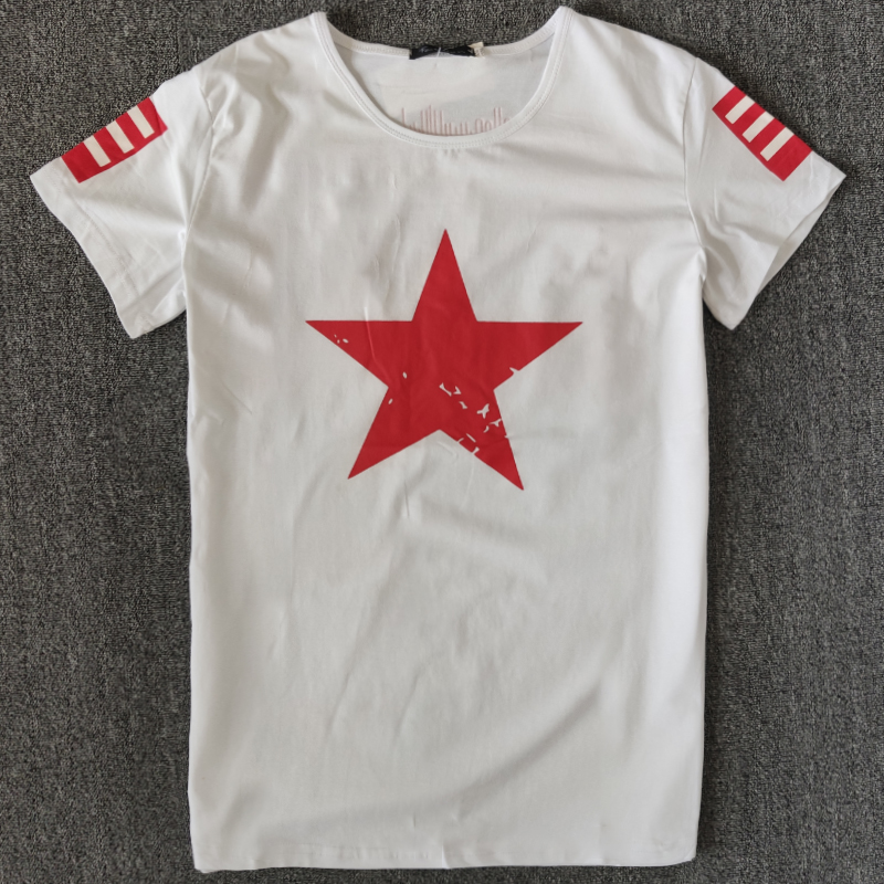 Summer Round Collar Party Flag Pentagram Short Sleeve Special Soldier T-shirt Men's patriotic Body Pure Cotton Casual Army Fan Half Sleeve