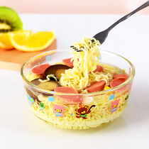 Cute bowl glass bowl home eating bowl heat-resistant glass with lid dessert ice powder oats big Korean instant noodle bowl