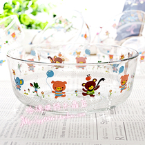 Cute creative glass bowl salad bowl home instant noodle bowl cartoon round heat-resistant glass large soup bowl fruit bowl