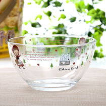 Creative cartoon glass bowl cute household with lid glass heat resistant bowl salad bowl children Bowl Bowl bowl rice bowl round