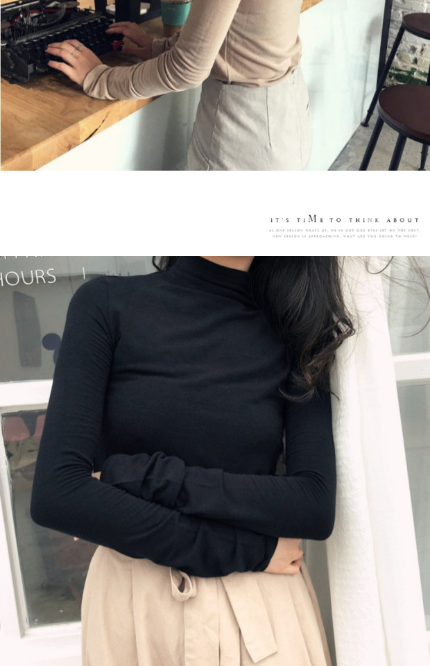 Sexy giản dị cá tính đen siêu mỏng cổ cao chạm đáy áo len mỏng của phụ nữ mùa thu và áo len mùa đông thủy triều hoang dã áo len cổ tim
