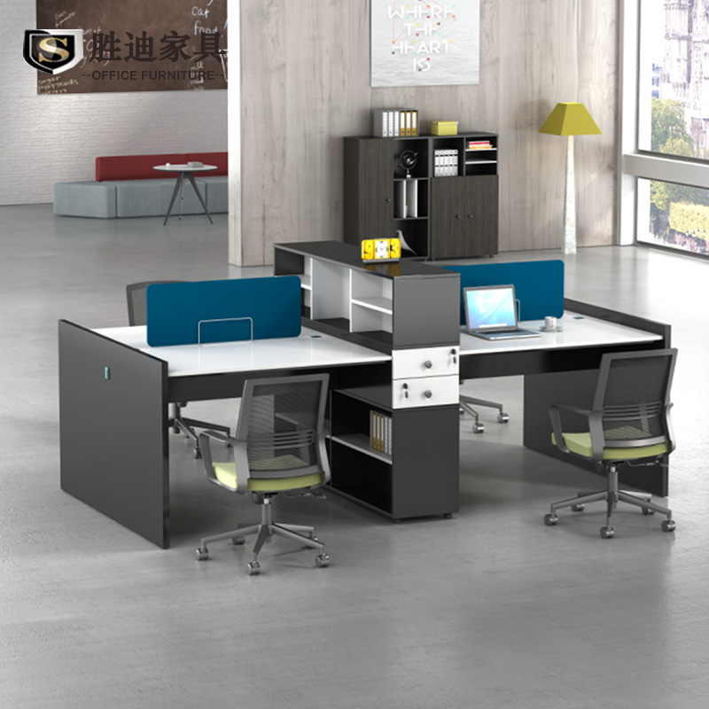 Staff office furniture Furniture Combined Staff Desk Computer Desk 4 Persons Double Screen Simple Modern With Cabinet Booth