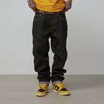 S45 (original 1807)spring new black heavy original cow red ears straight jeans men loose casual pants