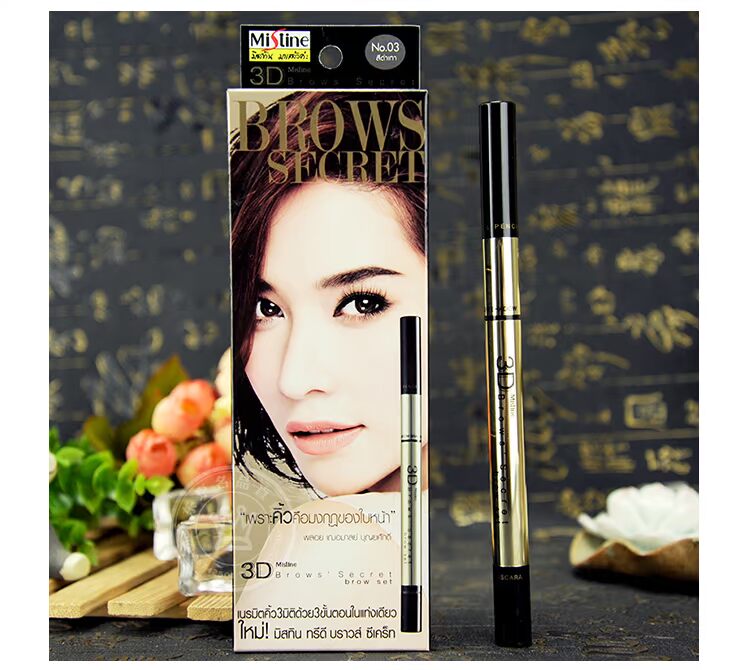 Thái Lan chính hãng Mistine 3D ba trong một bột lông mày bút chì hai đầu kem nhuộm lông mày ba chiều kẻ mày the face shop bảng màu