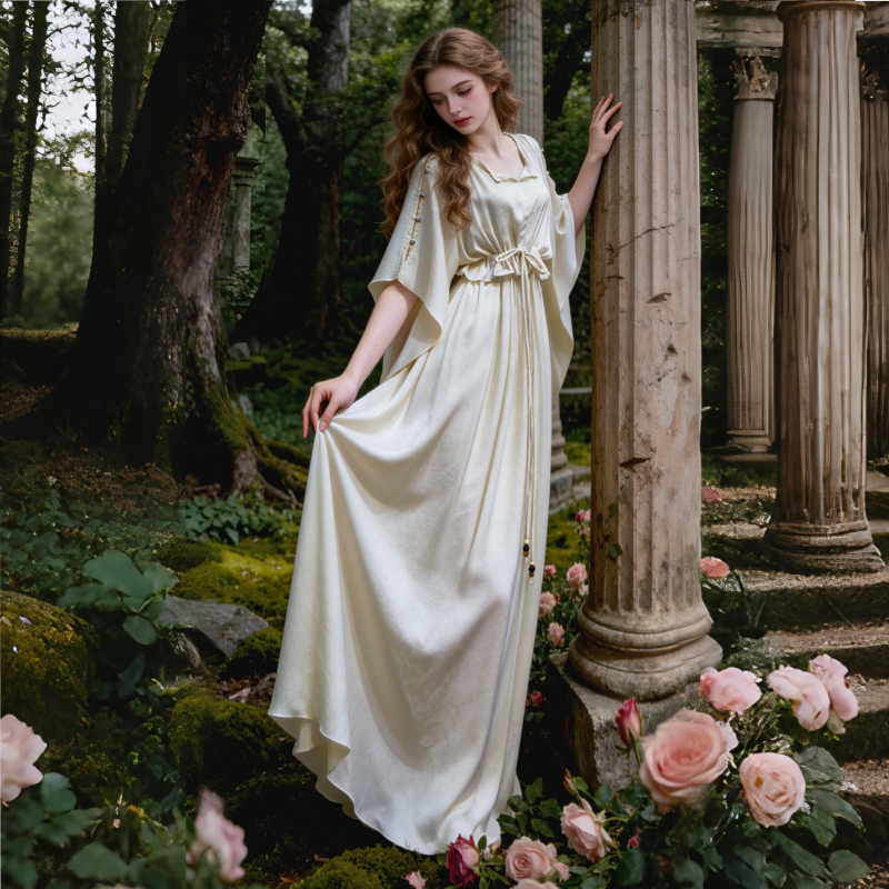 Original Unique Design by Man Nv Lang, New Artistic Retro Silk Acetate Dress, Loose-Fitting Greek Goddess Maxi Dress Original Unique Design by Man Nv Lang, New Artistic Retro Silk Acetate Dress, Loose-Fitting Greek Goddess Maxi Dress