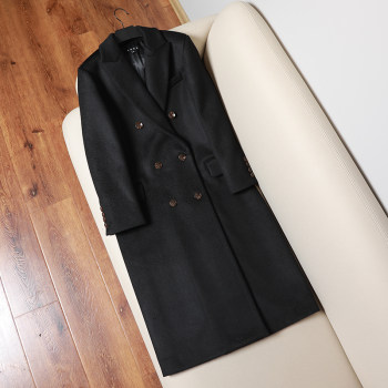 年终折扣 ！高端牛货！水波纹羊绒羊毛双排扣西装领长款大衣外套
