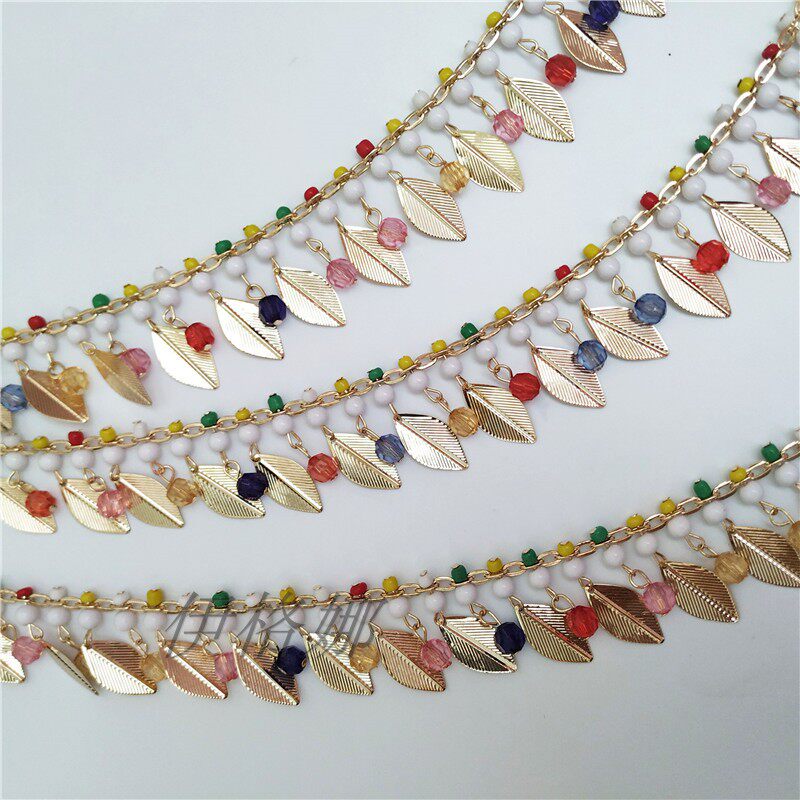 Golden Chain Sub Leaf Crystal Pendant colour Pearl Suzuki When Shells Pendant Pearl Belly Leather Dance Suit Necklace Florian manufacturer Direct