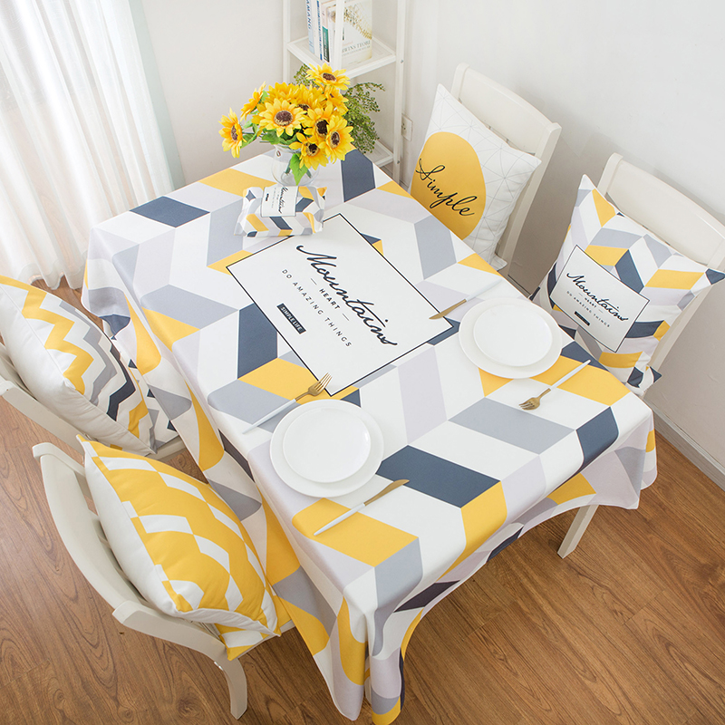 Design yellow geometric table Bins Nordic minimalist cotton linen writing makeup table cloth extremely simple rectangular tea table cloth