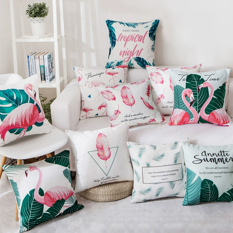 in nhiệt đới gối flamingo gối Bắc Âu cotton và vải lanh sofa đệm eo tươi dựa vào nghệ thuật gối văn phòng - Trở lại đệm / Bolsters