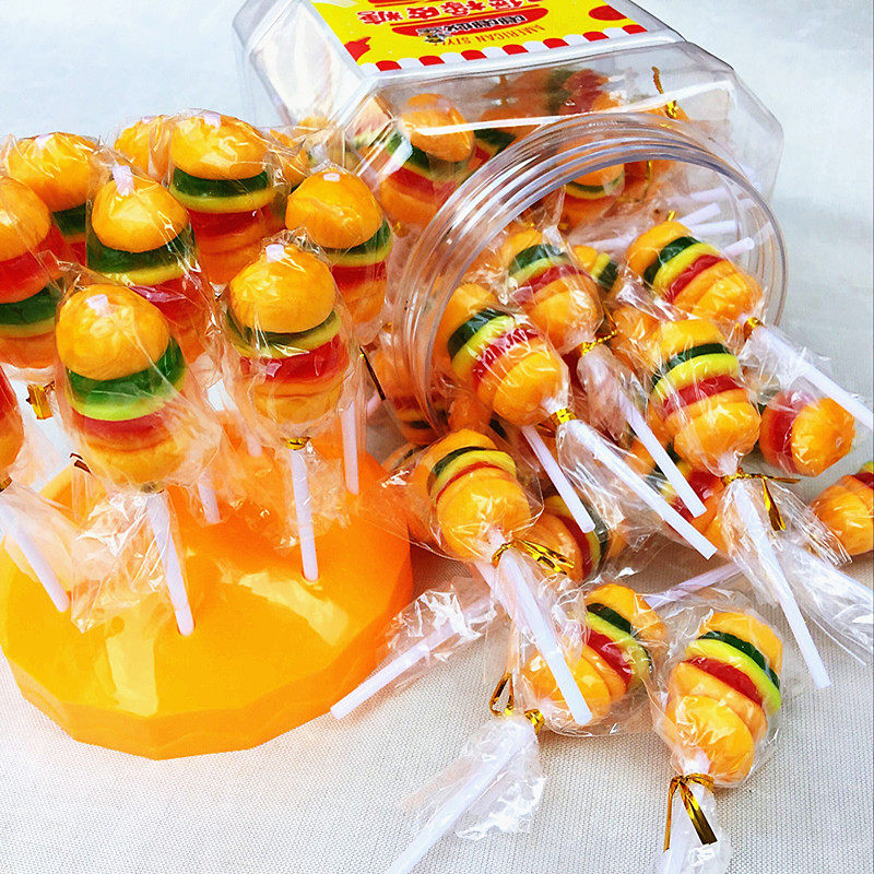 60 Barrelled Mini Burger sugar Soft Sugar Candy QQ Fruit Taste Rubber Net Red Snacks Children Candy
