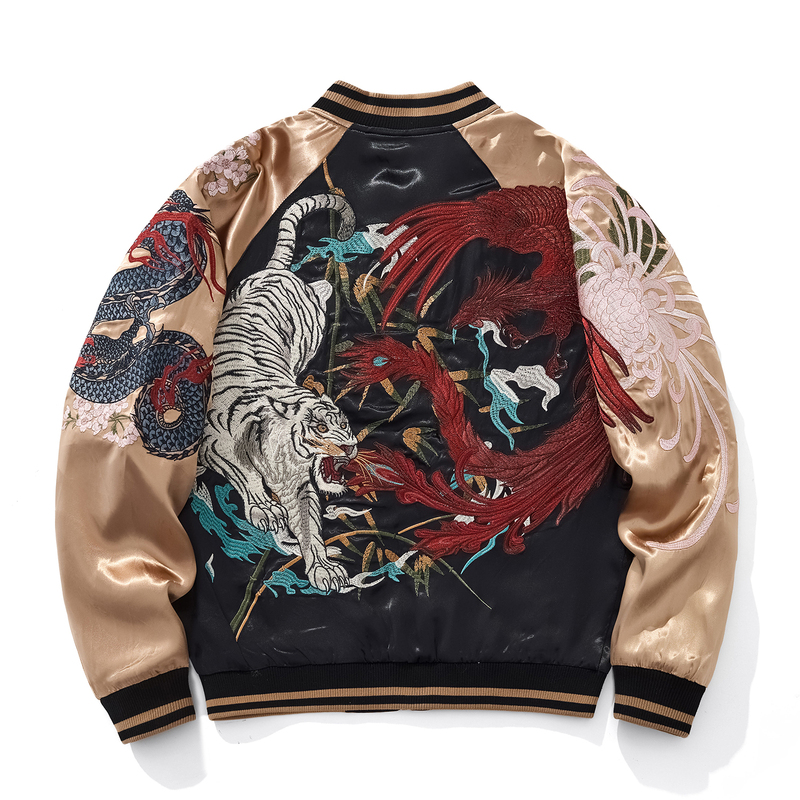 Sukajan Four Divine Beasts Embroidered Jacket Baseball Jacket Heavyweight Jacket Coat Unisex Casual Silk Cardigan Sukajan Four Divine Beasts Embroidered Jacket Baseball Jacket Heavyweight Jacket Coat Unisex Casual Silk Cardigan