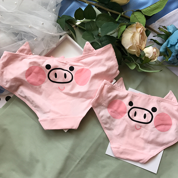 Cô gái màu hồng trái tim phim hoạt hình lợn tam giác dễ thương mềm dễ thương sinh viên anime đầu lợn tai bông tai quần lót bé trai