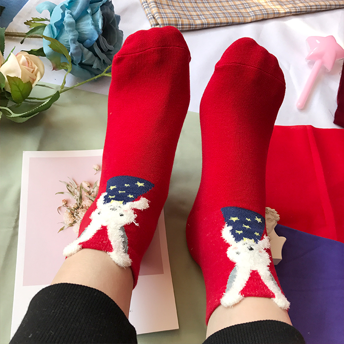 Phim hoạt hình dễ thương năm sinh vớ sinh viên vớ cotton Giáng sinh vớ ống vớ mùa đông ấm đỏ vớ phụ nữ tất nữ hàn quốc