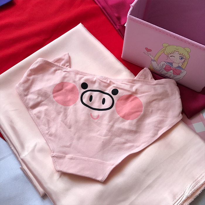 Cô gái màu hồng trái tim phim hoạt hình lợn tam giác dễ thương mềm dễ thương sinh viên anime đầu lợn tai bông tai quần lót bé trai