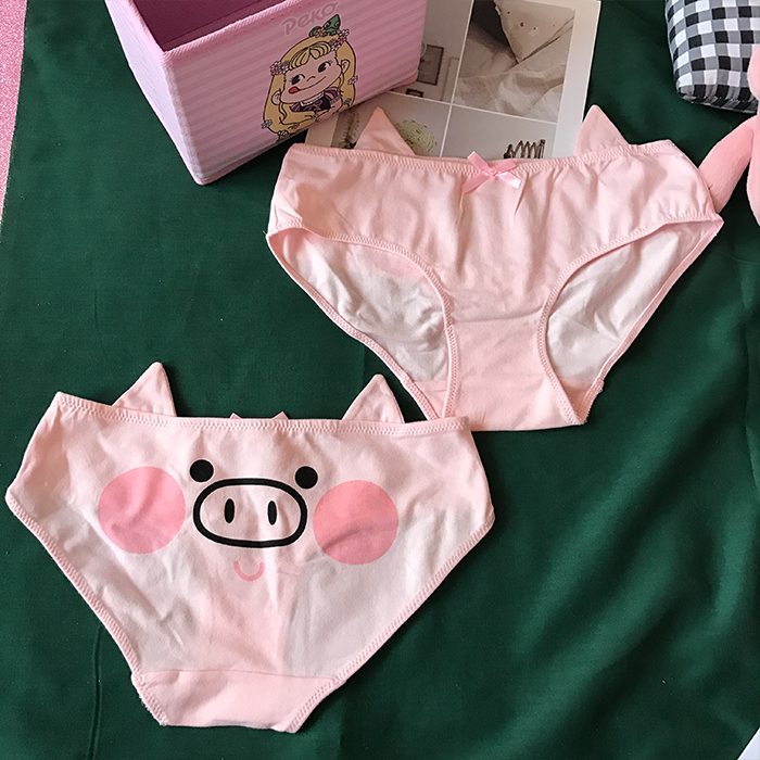 Cô gái màu hồng trái tim phim hoạt hình lợn tam giác dễ thương mềm dễ thương sinh viên anime đầu lợn tai bông tai quần lót bé trai