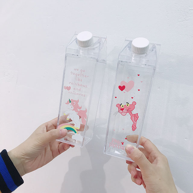 Hàn Quốc Sáng tạo Hộp sữa Kiểu dáng Cup nhựa Hoạt hình Cô gái Trái tim Kỳ lân cầm tay Cup Sinh viên Cup bình giữ nhiệt cao cấp