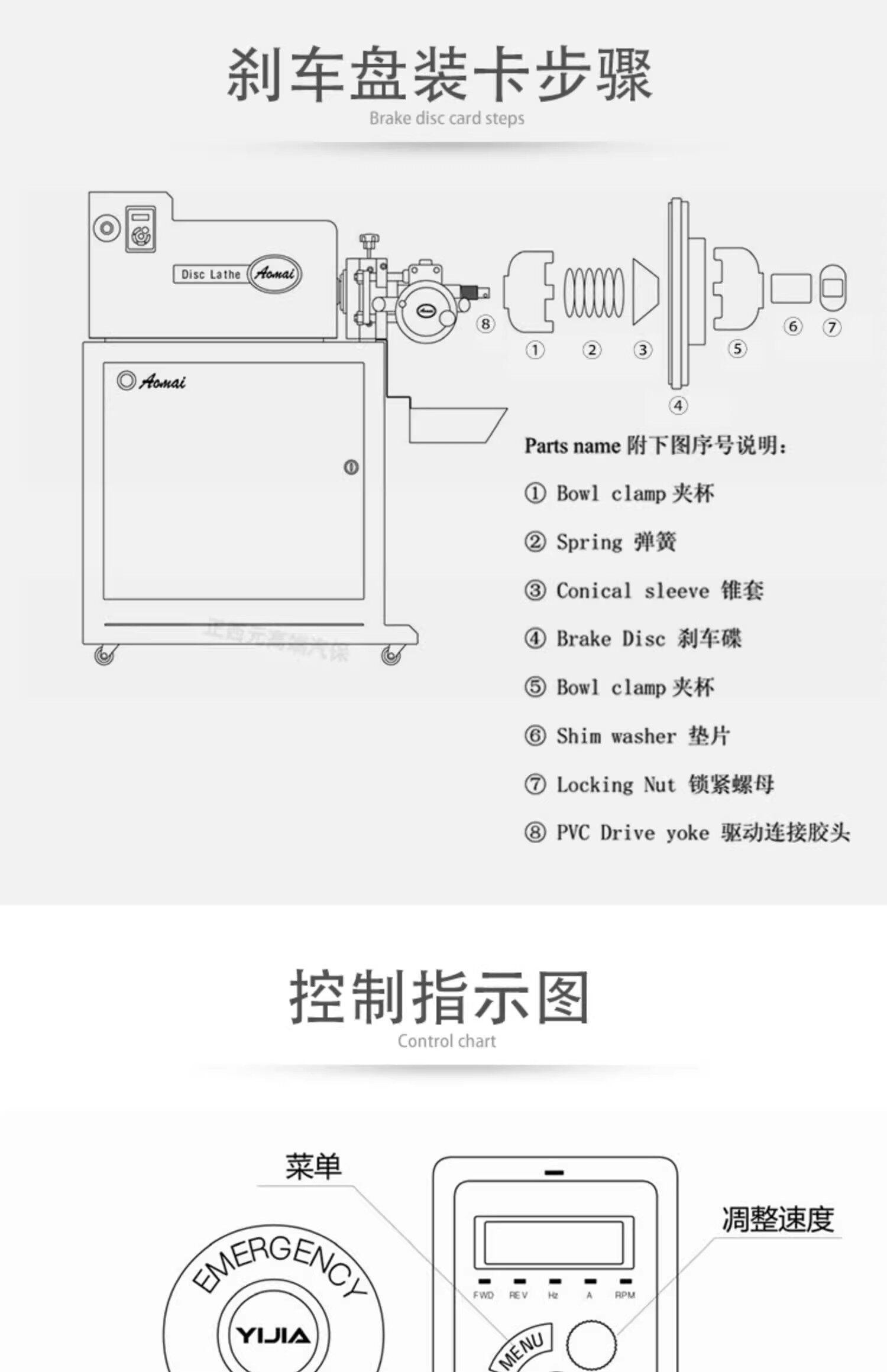 Aomai AM983 Brake Disc Disc Machine AM522 Disc Grinder Stepless Variable Speed Disc Machine Polishing and Repair AM985