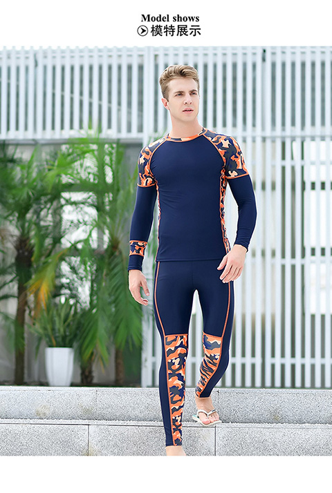 Quần lửng ống rộng hai mảnh cơ thể dài tay quần dài chống nắng bên suối nước nóng quần áo thể thao dành cho người lớn quan boi nam