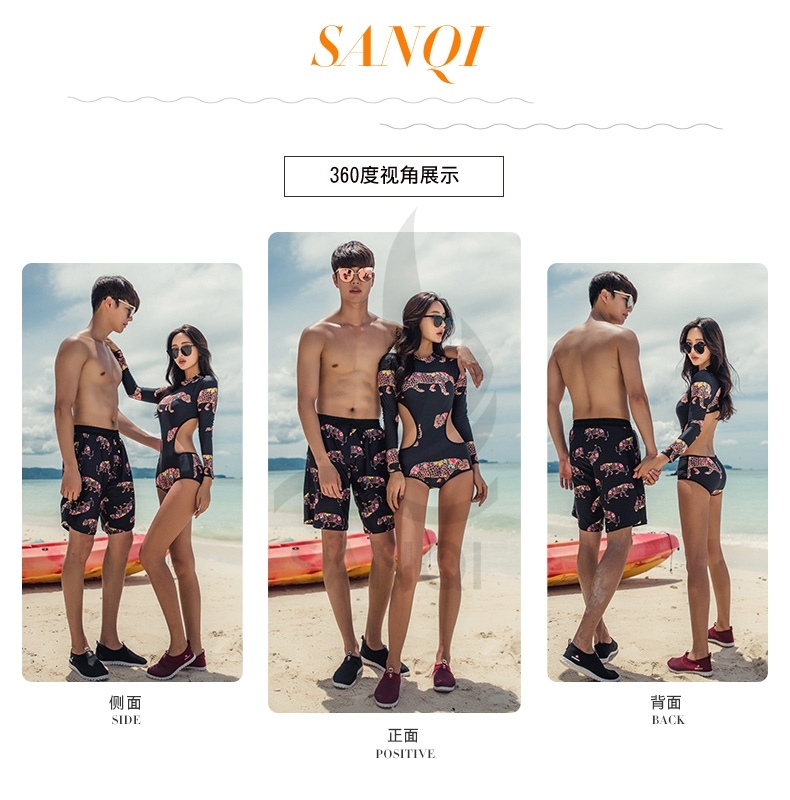Leopard nữ dính liền với tay áo dài thể thao đào tạo tuần trăng mật kỳ nghỉ bên bờ biển suối nước nóng quần nam quần bơi đôi đồ biển cặp	