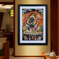 Six-arm Mahagara Thangka hanging painting Tibetan gold-plated living room entrance solid wood photo frame decoration Buddha mural