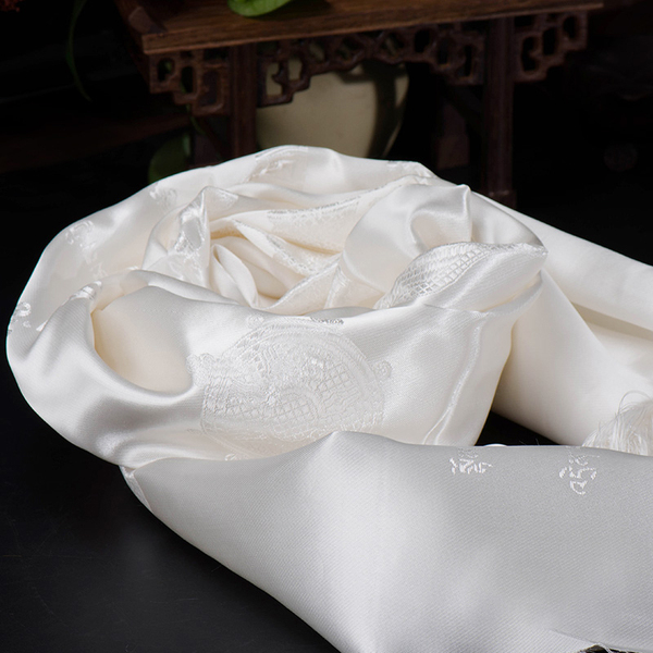 Mongolia High-Grade Embroider Eight Auspicious Symbols White Silk Hada Accessories Jewelry Long 2.5