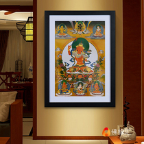 Manjusri Bodhisattva Thangka hanging painting Tibetan gold-plated five elements Manjusri Buddha statue living room entrance solid wood photo frame mural