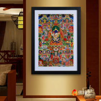 Tibet gilded solid wood picture frame thangka living room solid wood photo frame decoration painting and baby Wenwu Buddha statue hanging painting